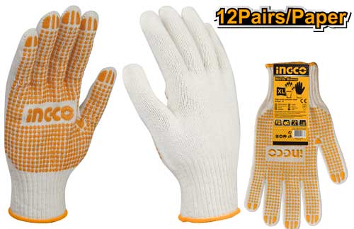 Ingco Knitted&PVC dots gloves  HGVK05